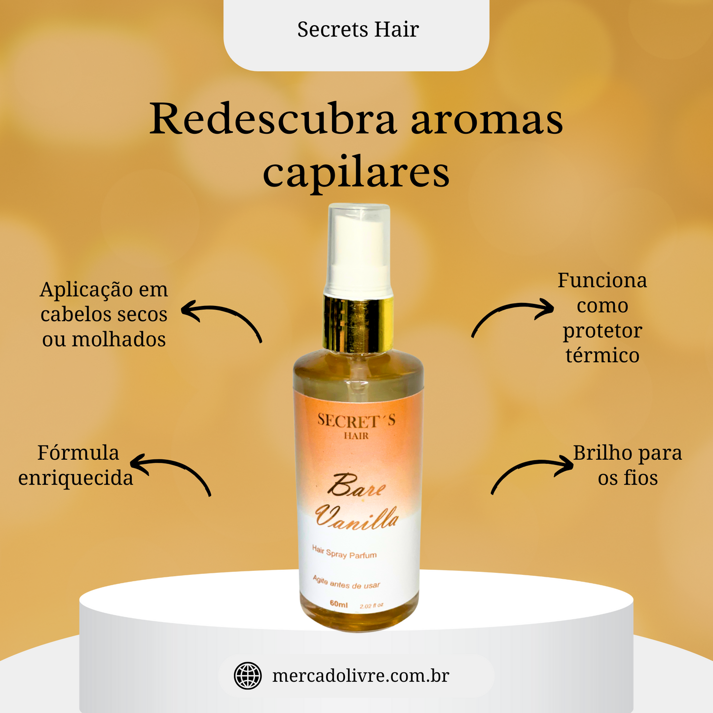 Perfume Capilar Secret's Hair 60ml - Bare Vanilla